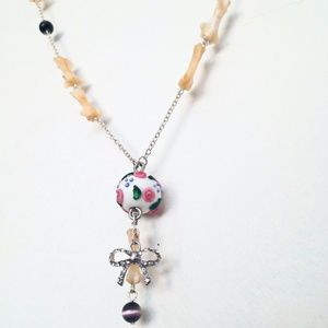 Pushing Up Roses Bone and Crystal Necklace